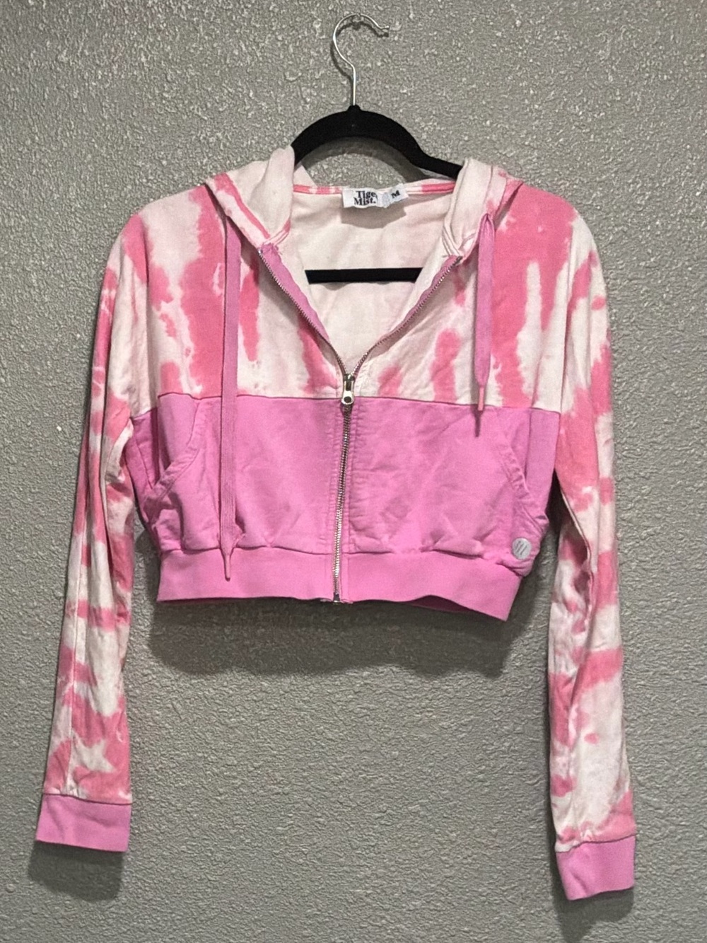 Tiger Mist Pink and White Tie-Dye Cropped Zip Hoodie